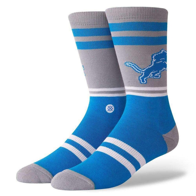 Detroit Lions Stance NFL Logo Stripe Crew Socks – Grey