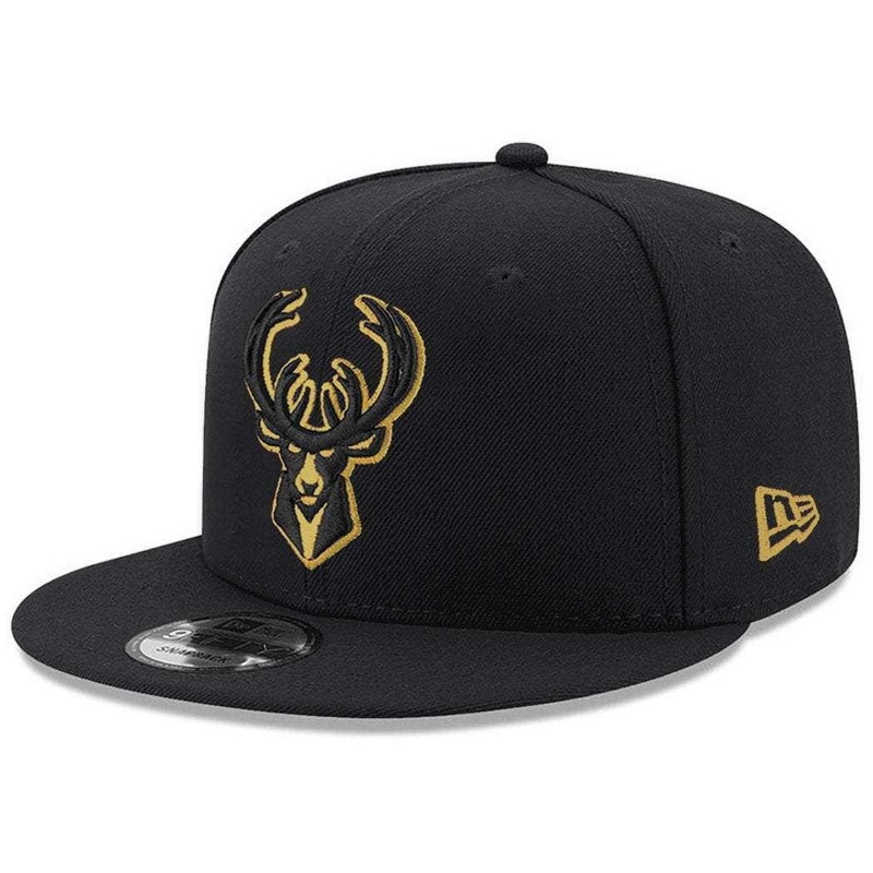 Milwaukee Bucks New Era NBA Gold Logo 9FIFTY Snapback Hat – Black