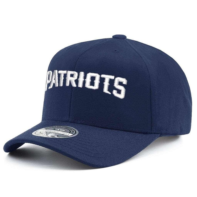 New England Patriots Mitchell & Ness NFL Courtside 110 Curved Snapback Hat – Navy