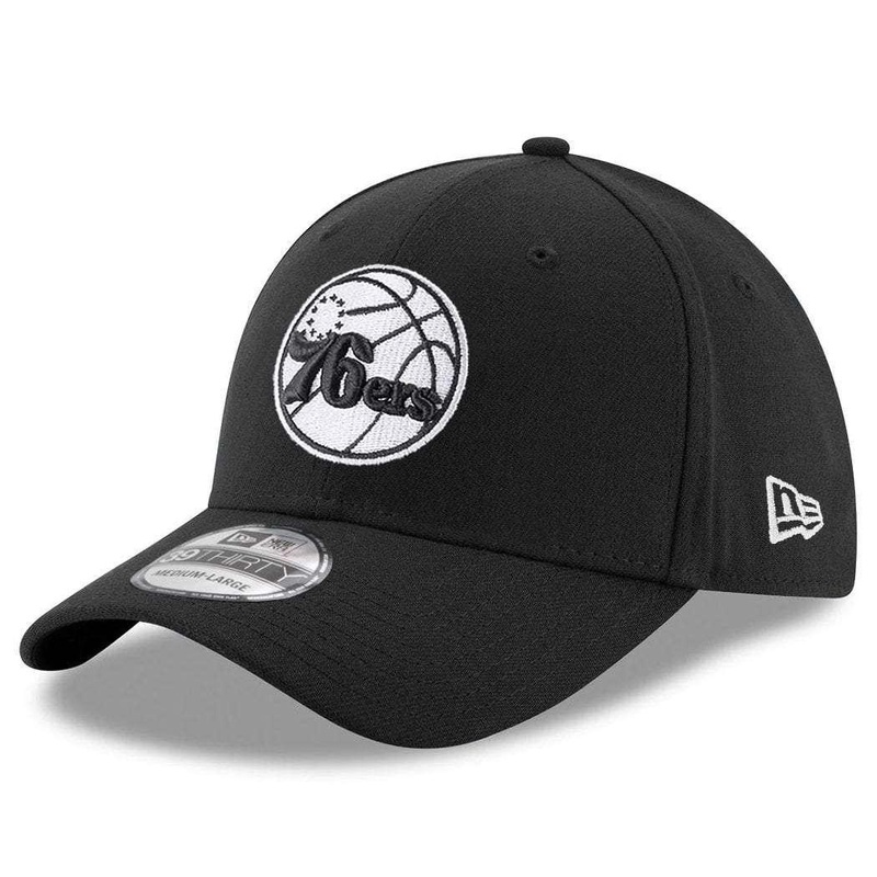 Philadelphia 76ers New Era NBA Black & White 39THIRTY Stretch-Fit Curve Hat