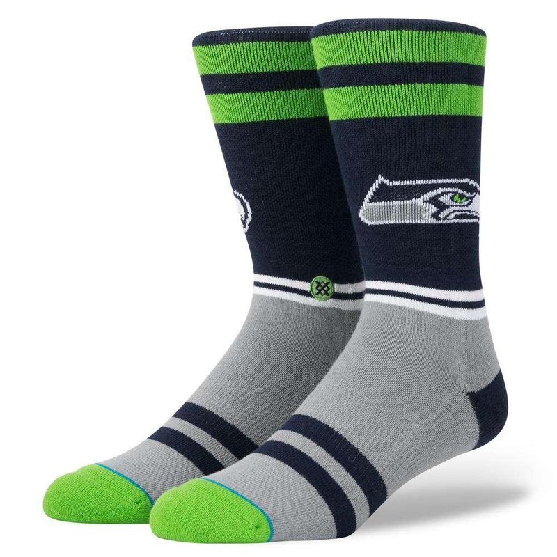 Seattle Seahawks Stance NFL Logo Stripe Crew Socks – Navy