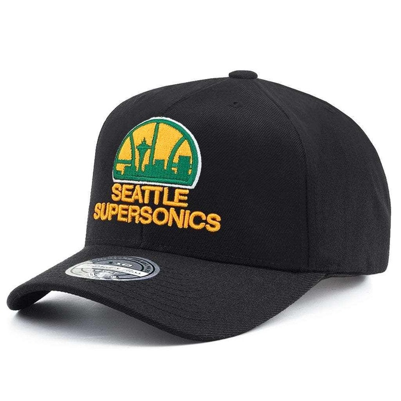 Seattle Supersonics Mitchell & Ness NBA Throwback HWC 110 Curve Snapback Hat – Black