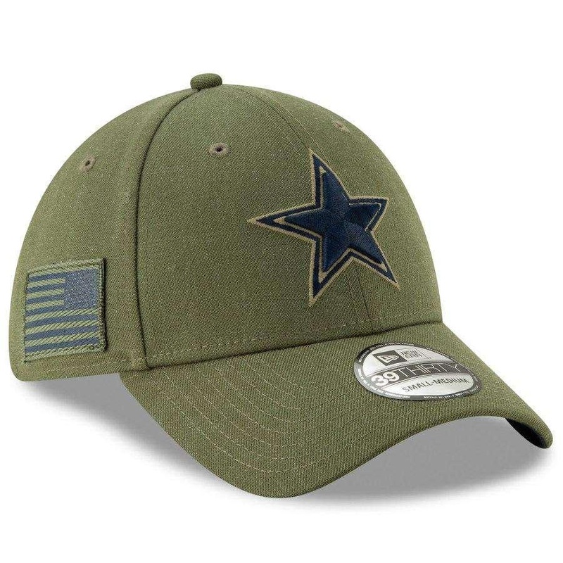 Dallas Cowboys New Era NFL 2018 Salute To Service 39THIRTY Stretch-Fit Curved Hat – Olive