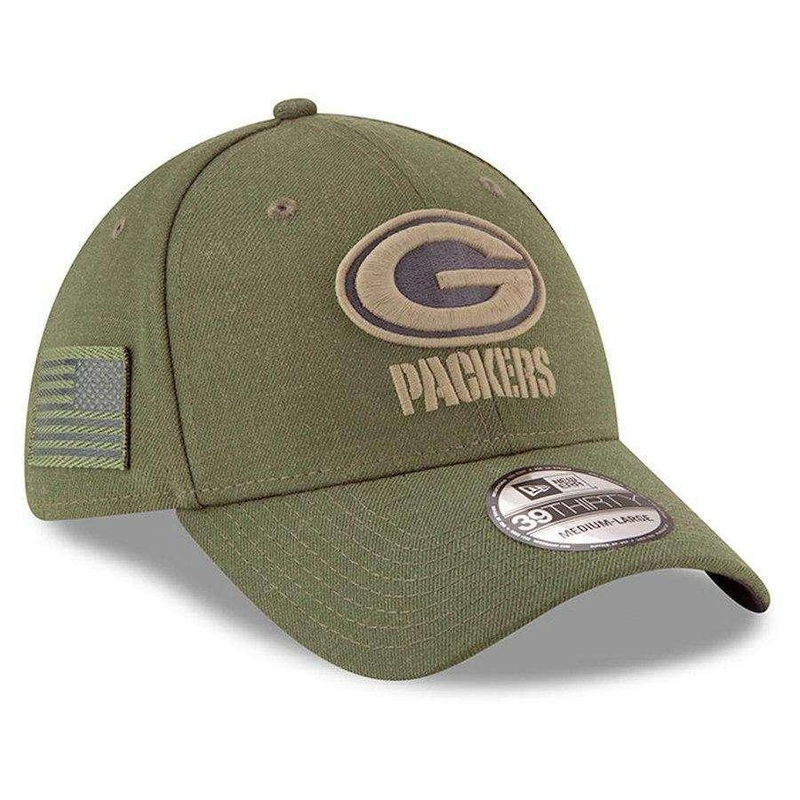 Green Bay Packers New Era NFL 2018 Salute To Service 39THIRTY Stretch-Fit Curved Hat – Olive