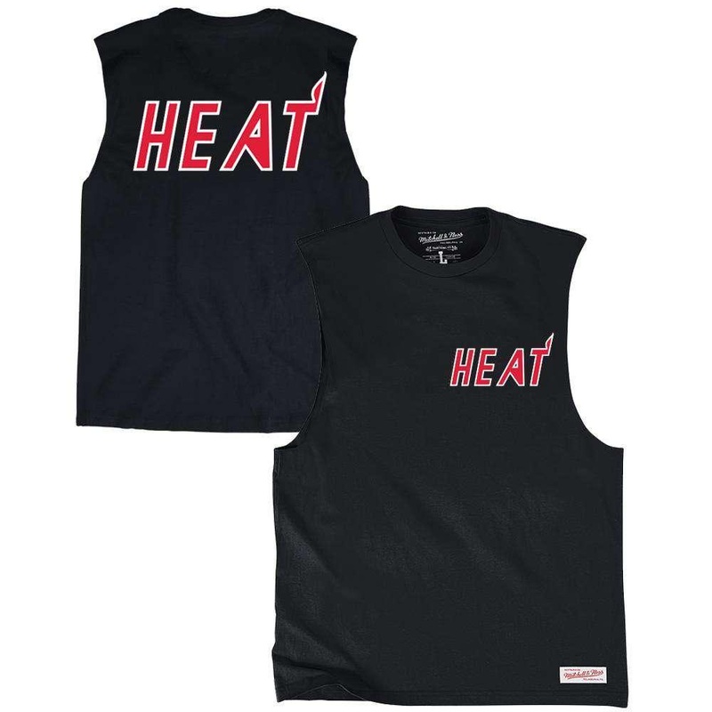 Miami Heat Mitchell & Ness NBA Retro Repeat Muscle T-Shirt – Black