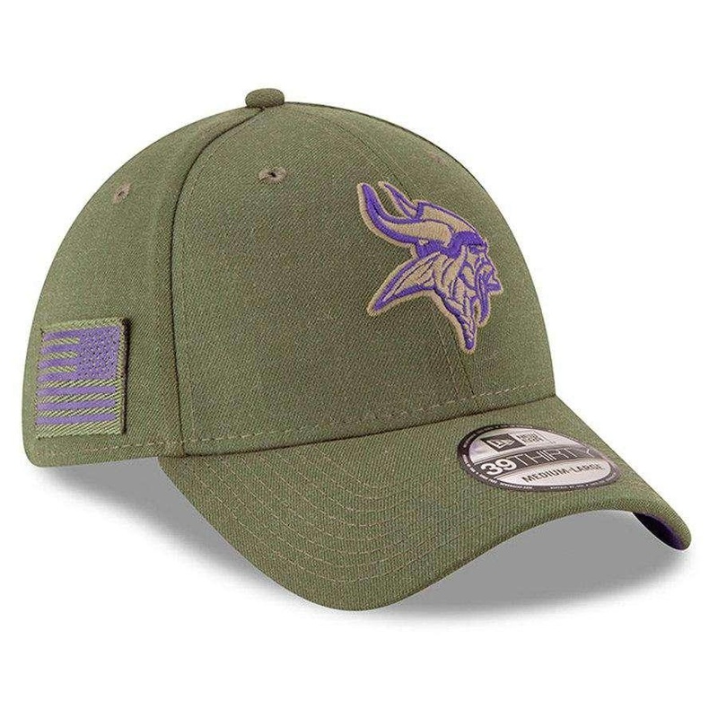 Minnesota Vikings New Era NFL 2018 Salute To Service 39THIRTY Stretch-Fit Curved Hat – Olive