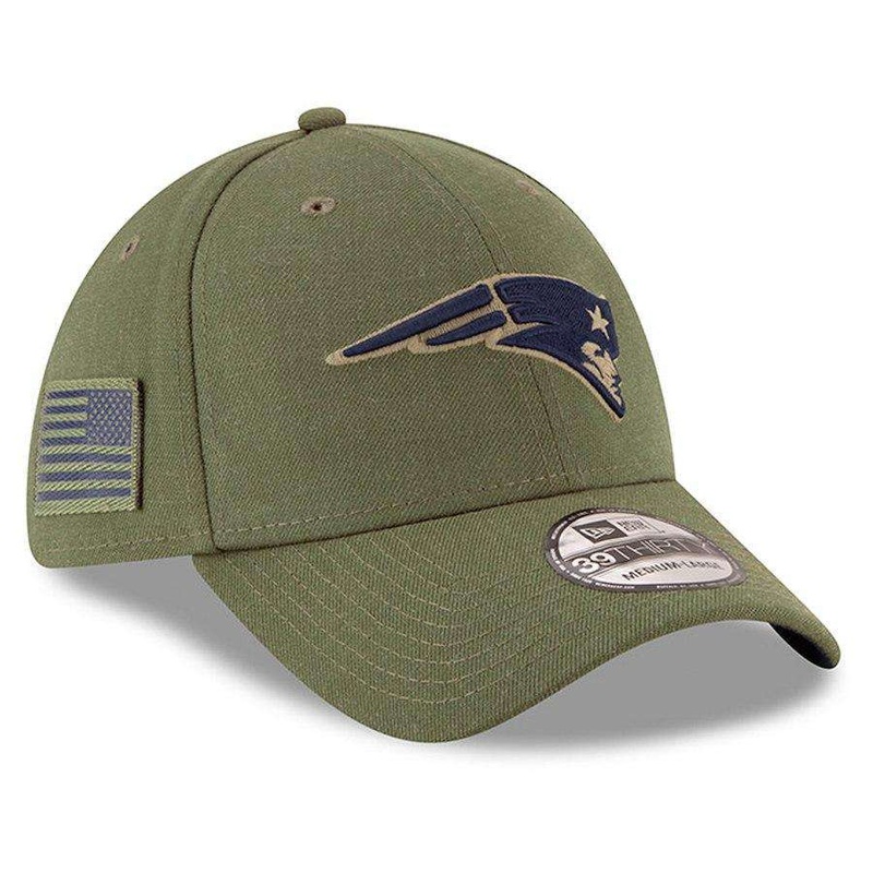 New England Patriots New Era NFL 2018 Salute To Service 39THIRTY Stretch-Fit Curved Hat – Olive