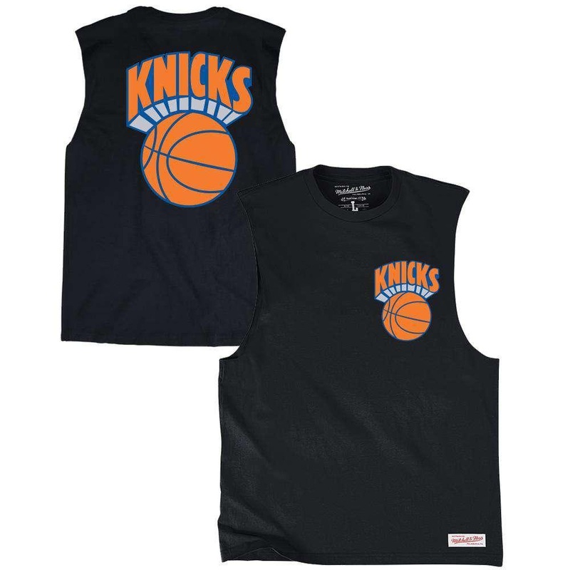 New York Knicks Mitchell & Ness NBA Retro Repeat Muscle T-Shirt – Black