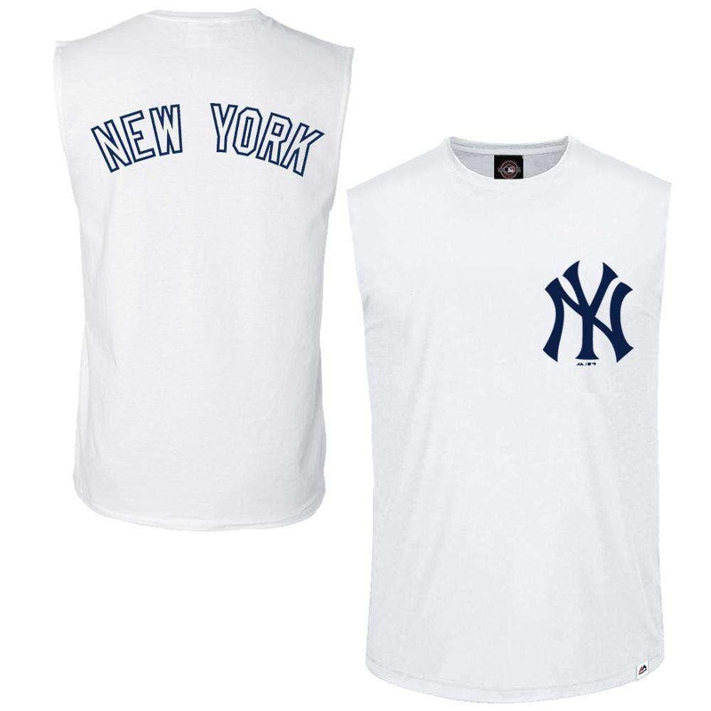 New York Yankees Majestic MLB Englewood Sleeveless Muscle T-Shirt – White