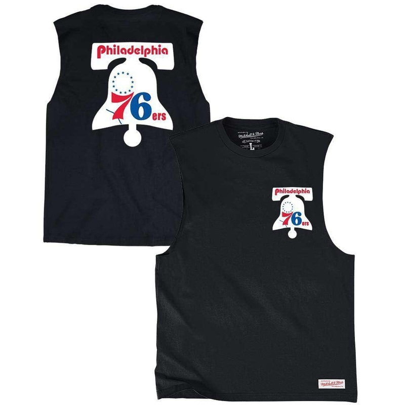 Philadelphia 76ers Mitchell & Ness NBA Retro Repeat Muscle T-Shirt – Black
