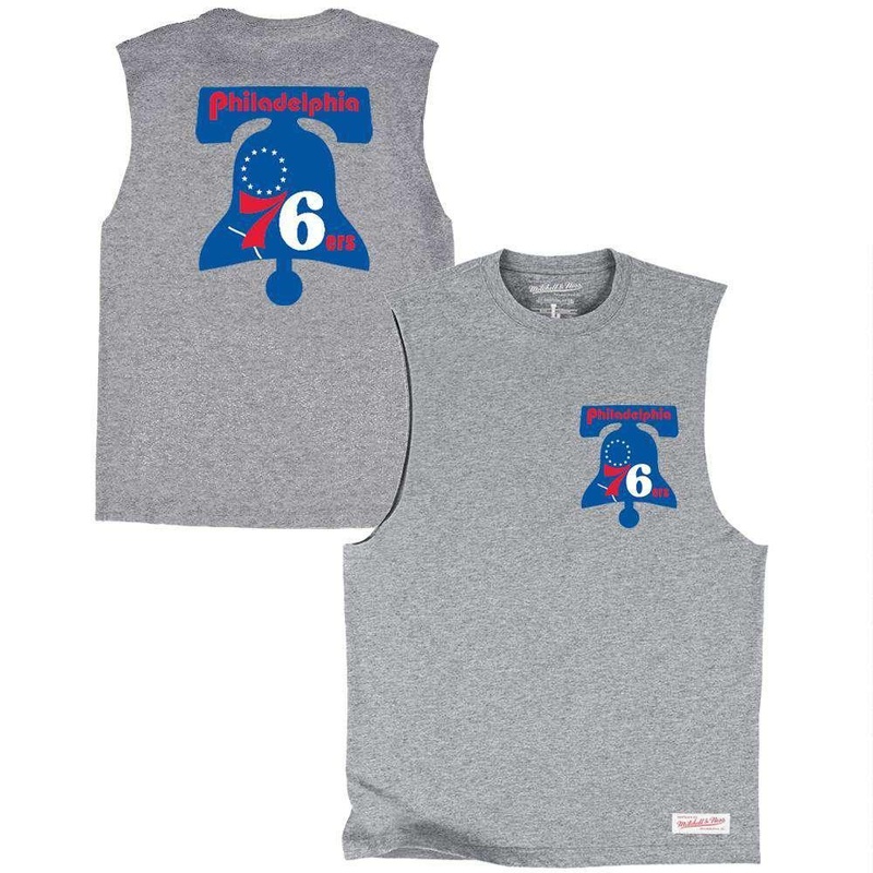 Philadelphia 76ers Mitchell & Ness NBA Retro Repeat Muscle T-Shirt – Grey Marle