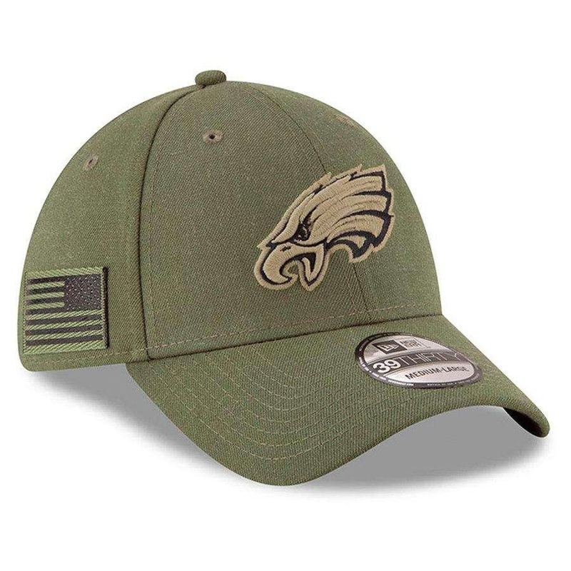 Philadelphia Eagles New Era NFL 2018 Salute To Service 39THIRTY Stretch-Fit Curved Hat – Olive