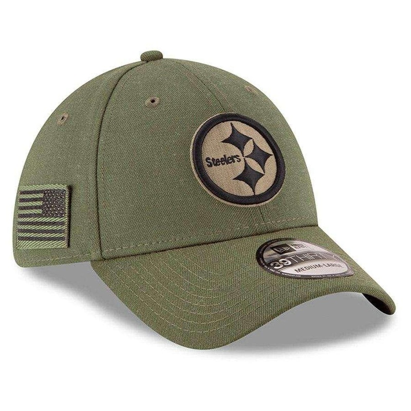 Pittsburgh Steelers New Era NFL 2018 Salute To Service 39THIRTY Stretch-Fit Curved Hat – Olive