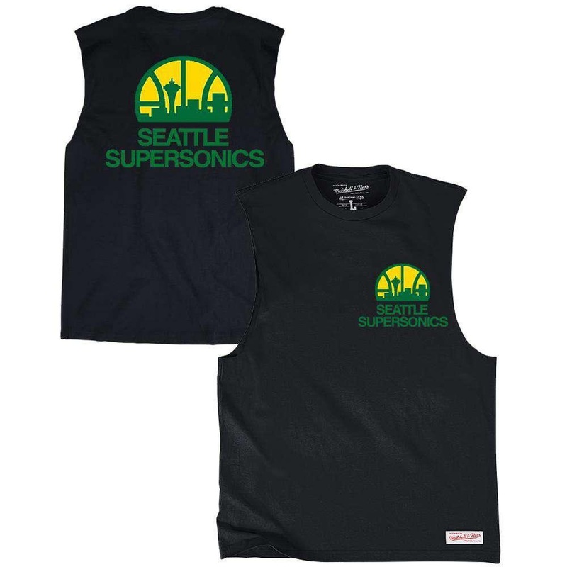 Seattle Supersonics Mitchell & Ness NBA Retro Repeat Muscle T-Shirt – Black