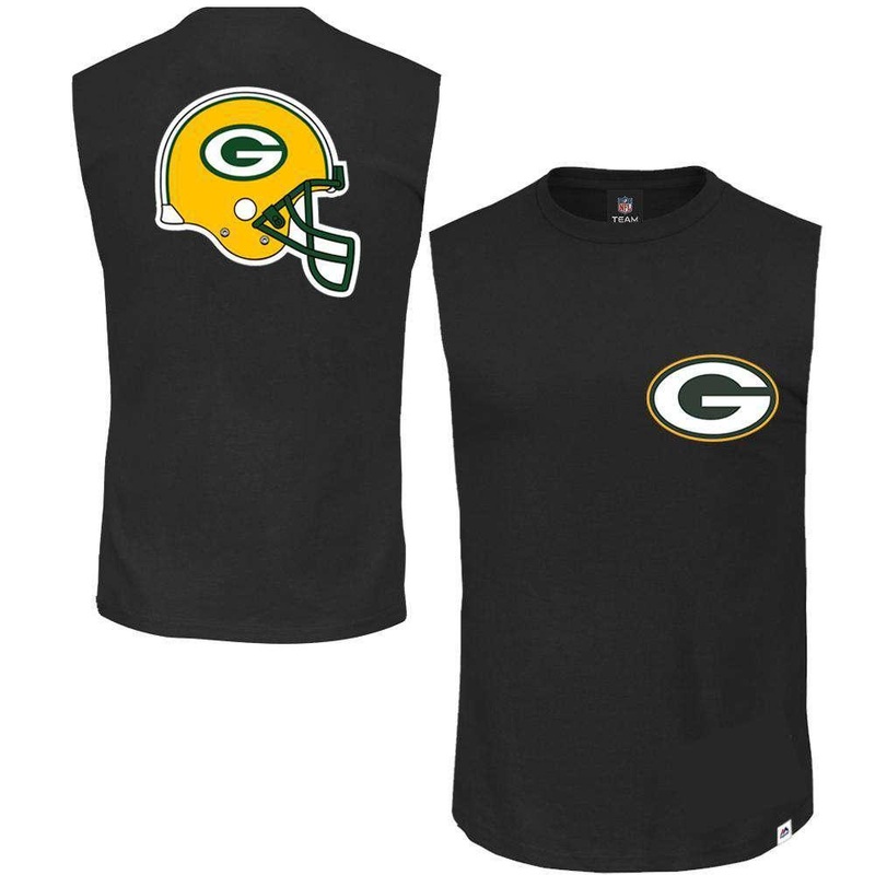 Green Bay Packers Majestic NFL Helmet Logo Sleeveless Muscle T-Shirt – Black