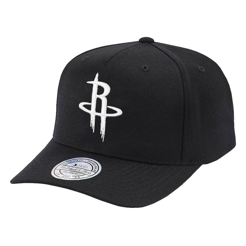 Houston Rockets Mitchell & Ness NBA Black & White 110 Curve Snapback Hat