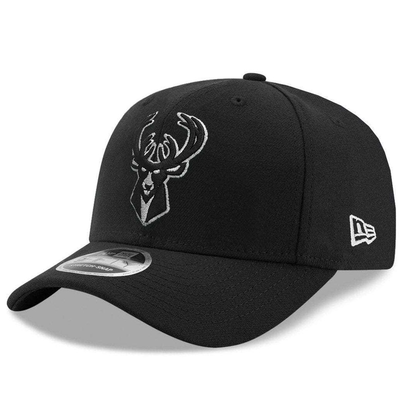 Milwaukee Bucks New Era NBA Outline Stretch-Snap 9FIFTY Curved Snapback Hat – Black