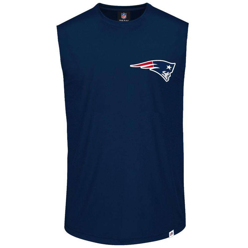 New England Patriots Majestic NFL Helmet Logo Sleeveless Muscle T-Shirt – Navy