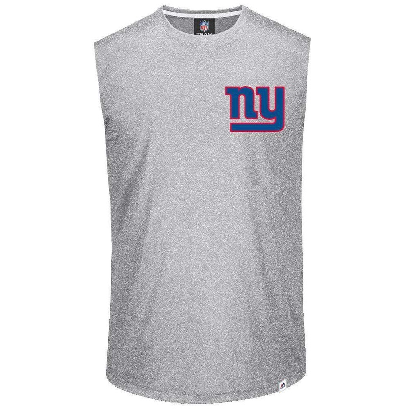 New York Giants Majestic NFL Helmet Logo Sleeveless Muscle T-Shirt – Grey
