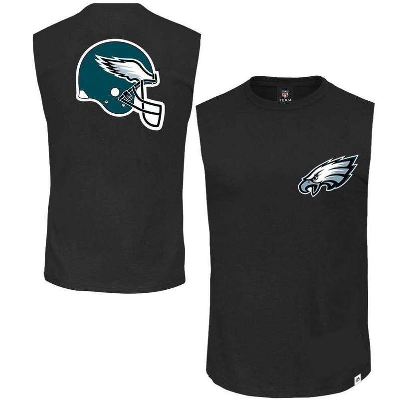 Philadelphia Eagles Majestic NFL Helmet Logo Sleeveless Muscle T-Shirt – Black