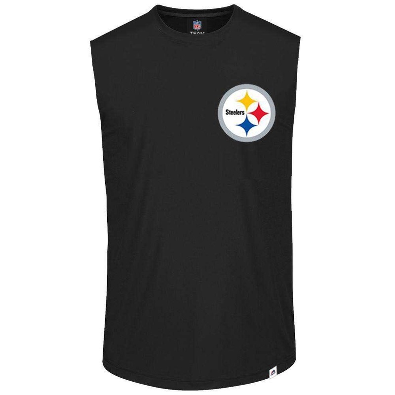 Pittsburgh Steelers Majestic NFL Helmet Logo Sleeveless Muscle T-Shirt – Black