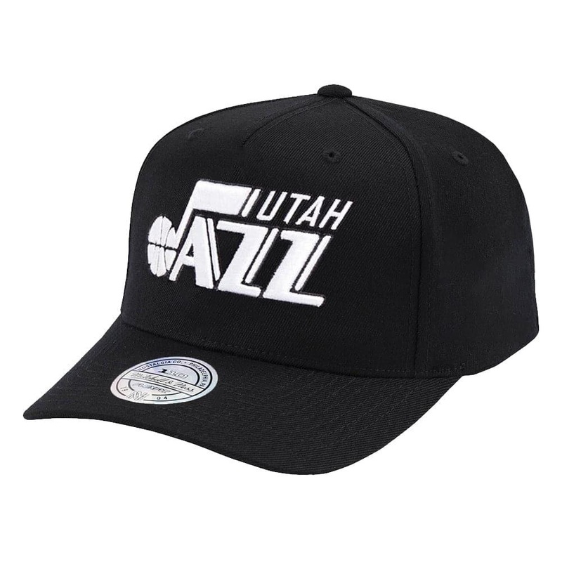 Utah Jazz Mitchell & Ness NBA Black & White 110 Curve Snapback Hat