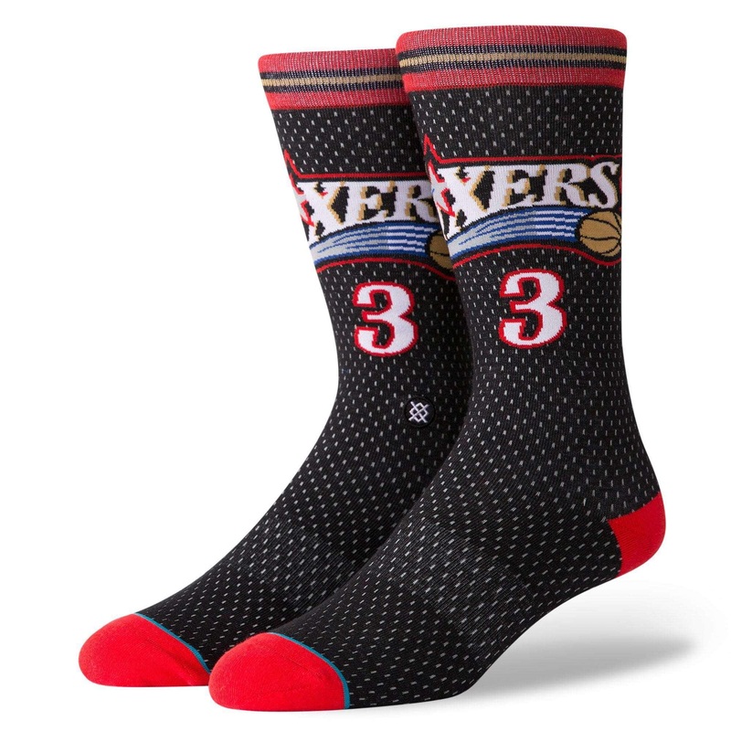 Allen Iverson Philadelphia 76ers Stance NBA HWC Throwback Jersey Crew Socks – Black