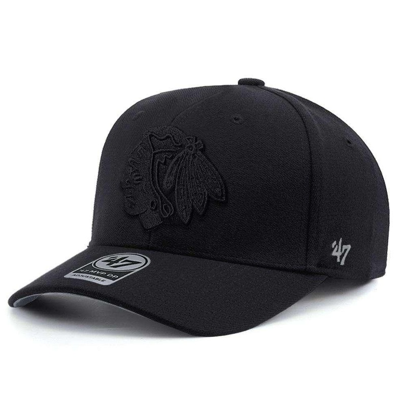 Chicago Blackhawks ’47 NHL Black On Black Audible DB Pre-Curved Snapback Hat