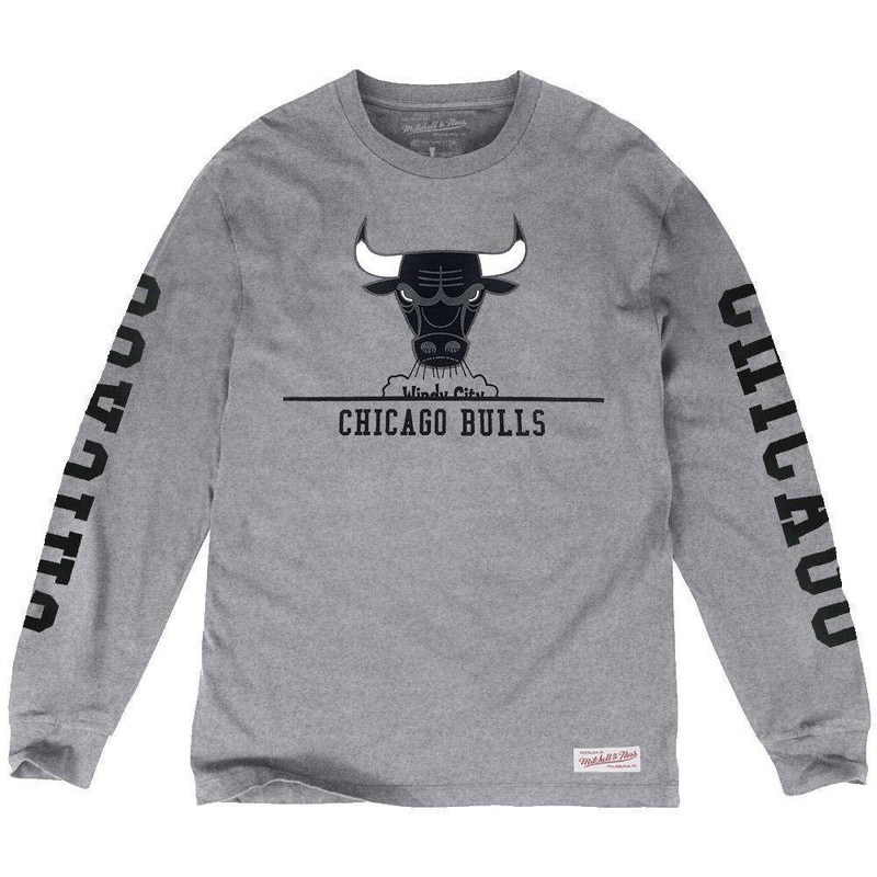 Chicago Bulls Mitchell & Ness NBA Cropped XL Long Sleeve T-Shirt – Heather Grey