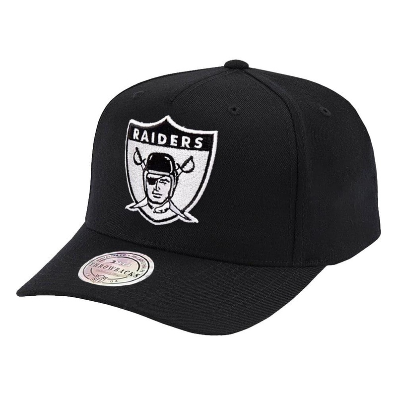 Las Vegas Raiders Mitchell & Ness NFL Black & White Throwback 110 Curve Snapback Hat