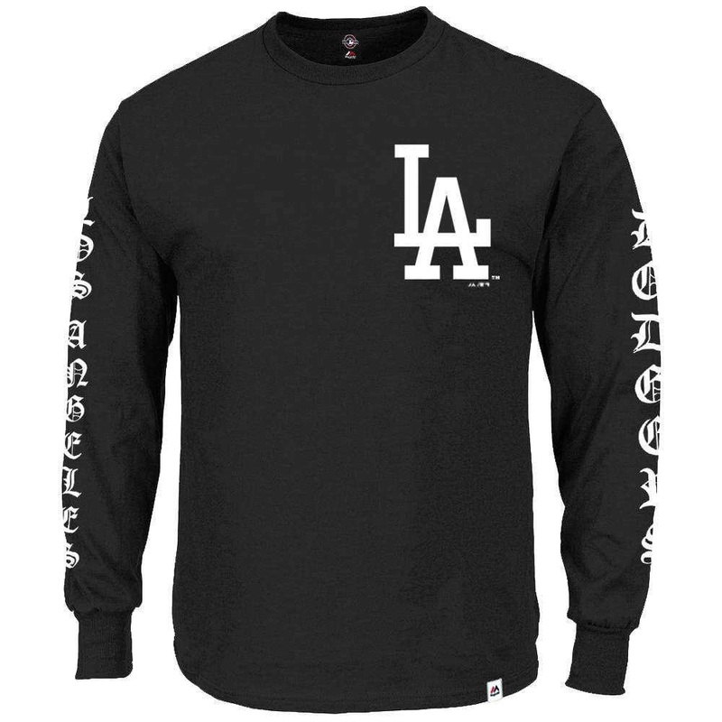Los Angeles Dodgers Majestic MLB Gothic Long Sleeve T-Shirt – Black