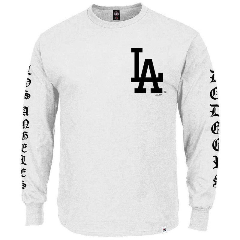 Los Angeles Dodgers Majestic MLB Gothic Long Sleeve T-Shirt – White