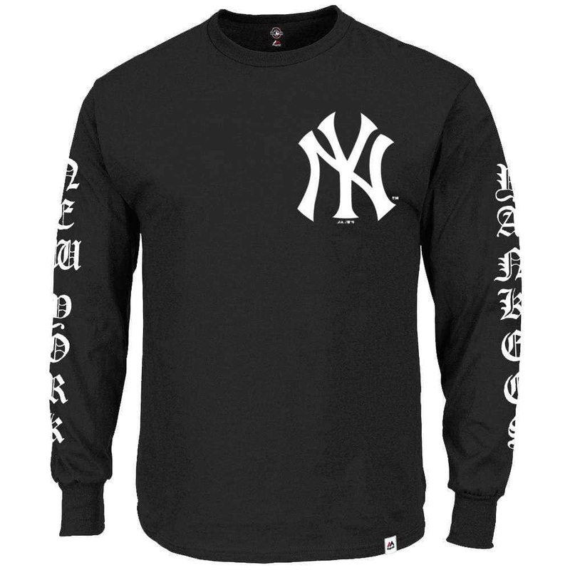 New York Yankees Majestic MLB Gothic Long Sleeve T-Shirt – Black