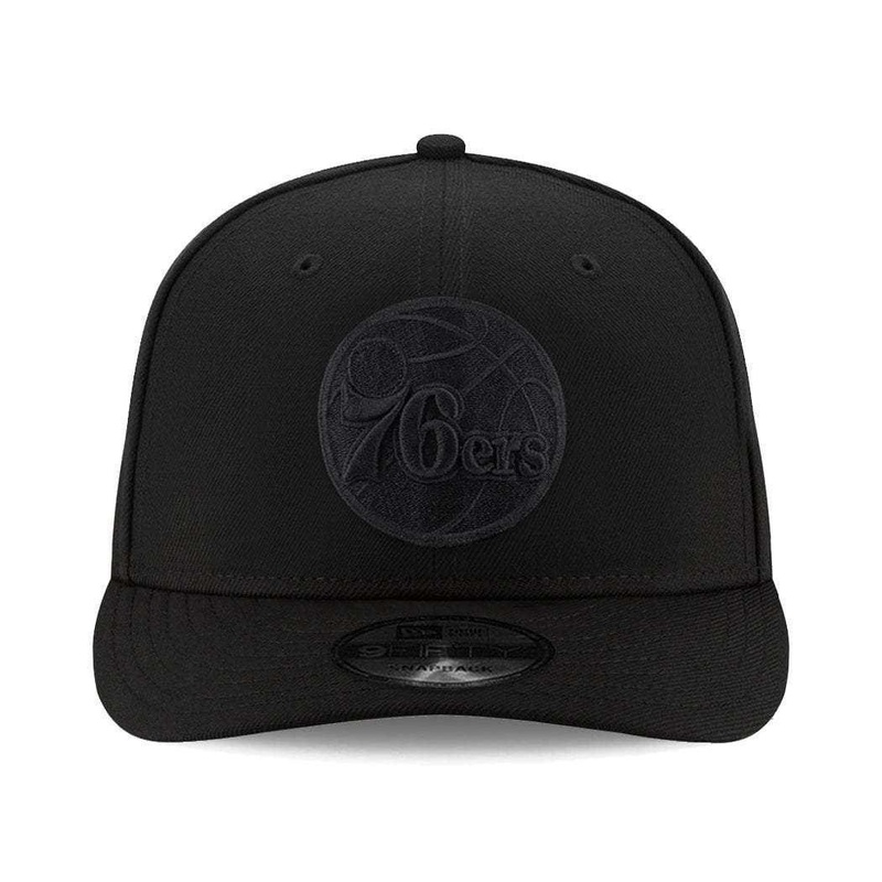 Philadelphia 76ers New Era NBA Black On Black Pre-Curved 9FIFTY Snapback Hat