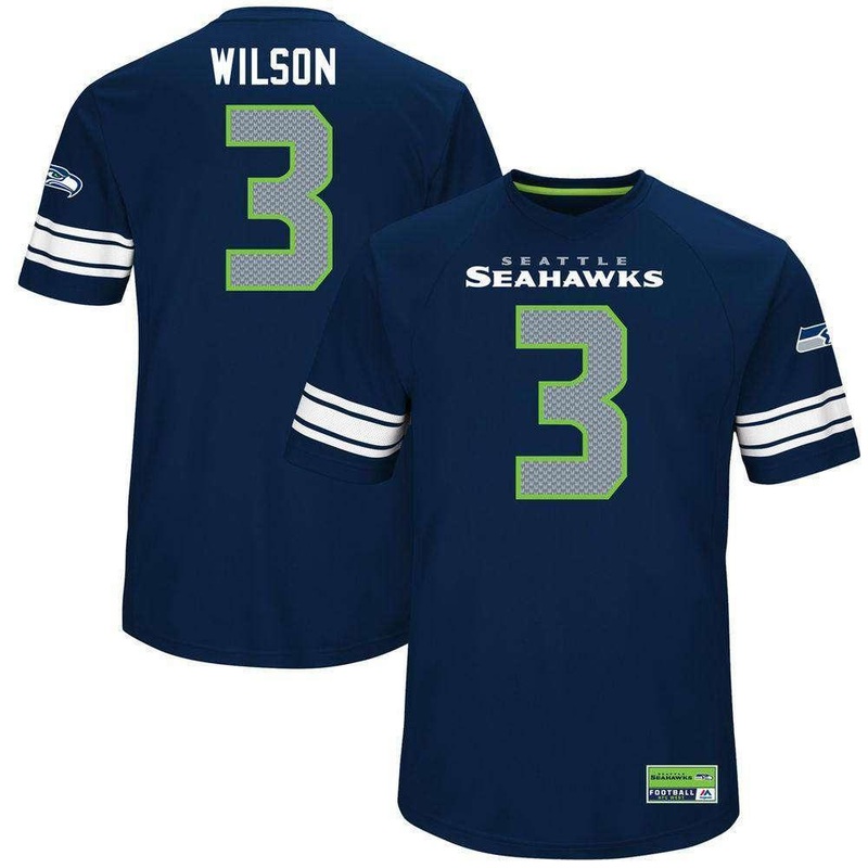 Russell Wilson Seattle Seahawks Majestic NFL Hashmark Replica Jersey – Navy