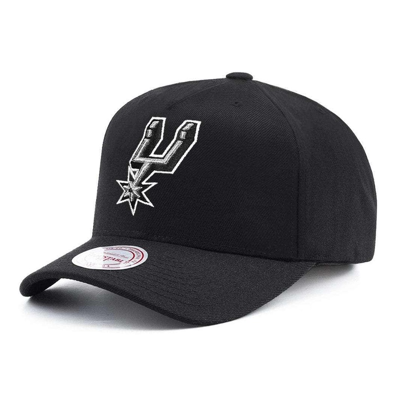 San Antonio Spurs Mitchell & Ness NBA 110 Logo Curve Snapback Hat – Black