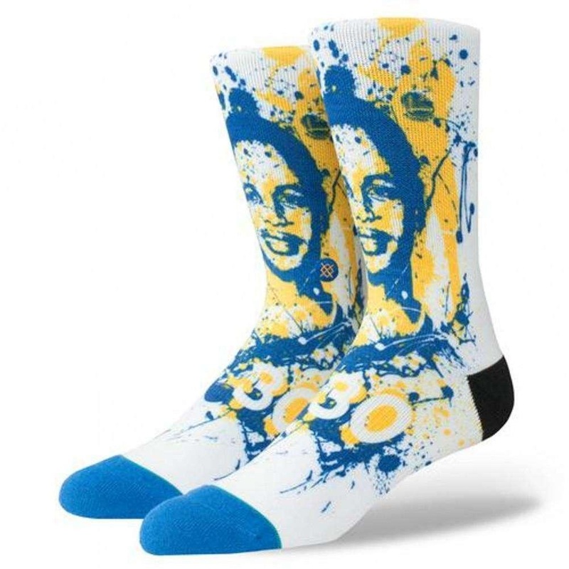 Steph Curry Golden State Warriors Stance NBA Splatter Crew Socks