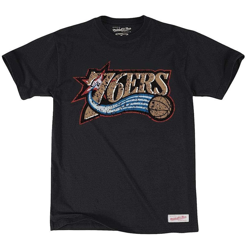 Philadelphia 76ers Mitchell & Ness NBA Distressed HWC T-Shirt – Black
