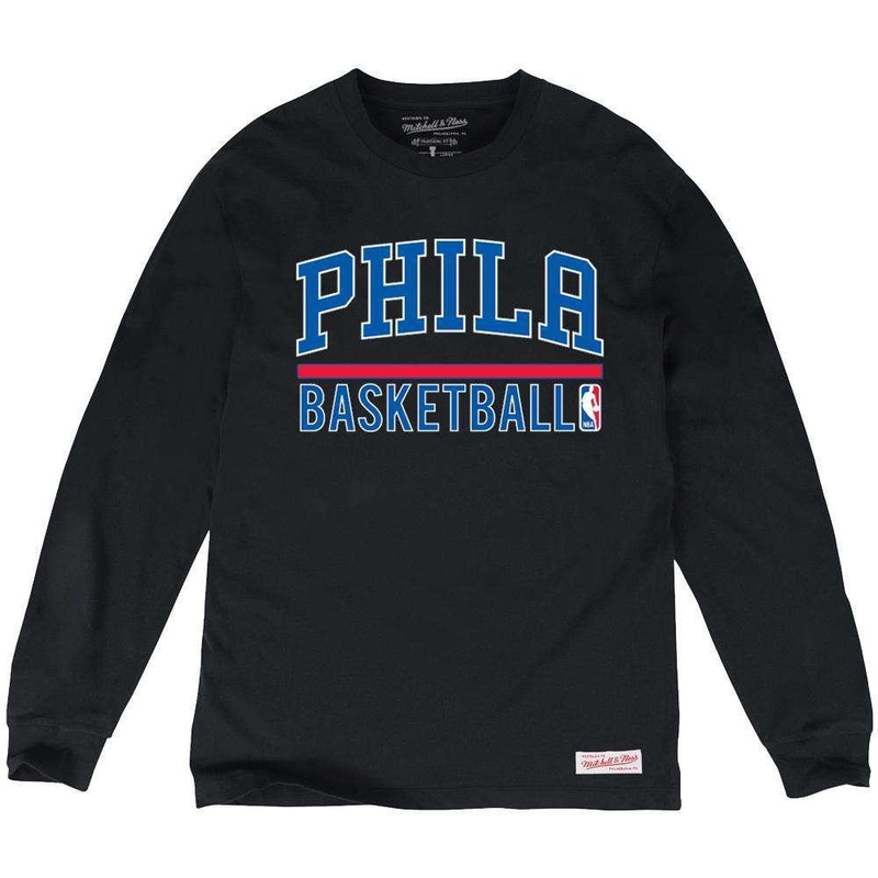 Philadelphia 76ers Mitchell & Ness NBA Stacked Long Sleeve T-Shirt – Black