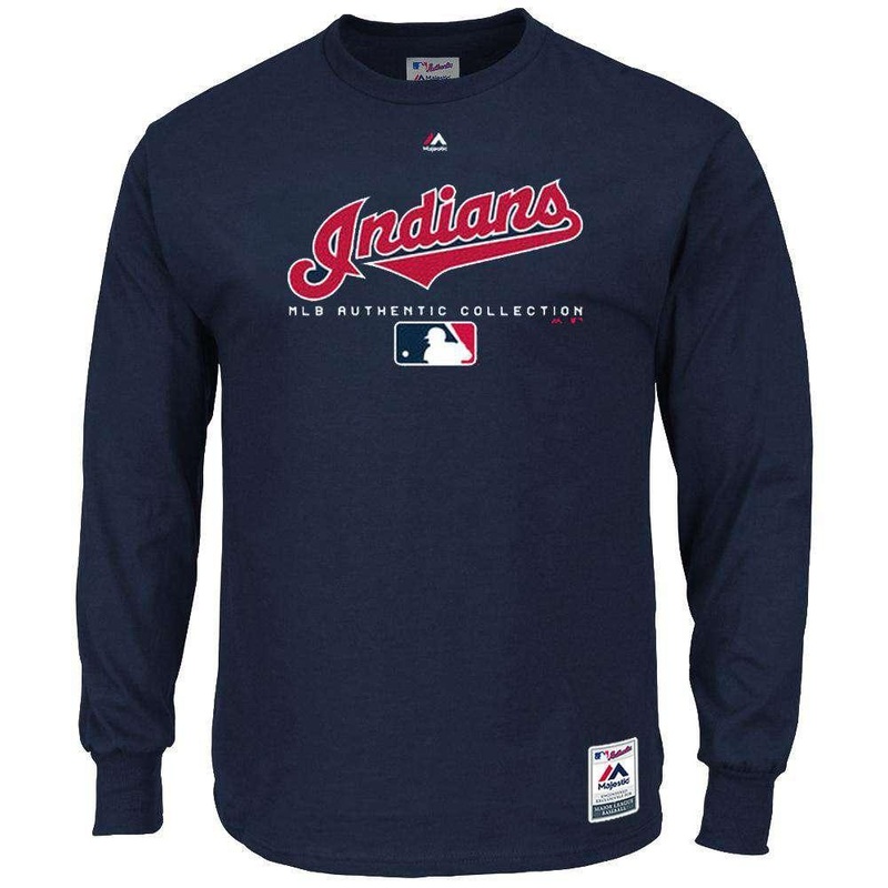 Cleveland Indians Majestic MLB Team Drive Long Sleeve T-Shirt – Navy