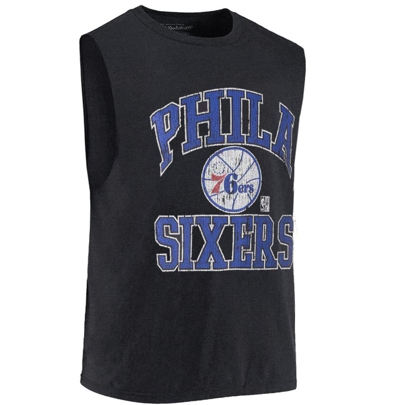Philadelphia 76ers Mitchell & Ness NBA Ivy Arch Vintage Muscle T-Shirt – Faded Black