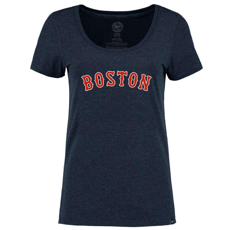 Womens Boston Red Sox ’47 MLB Wordmark Club Scoop T-Shirt – Navy Marle