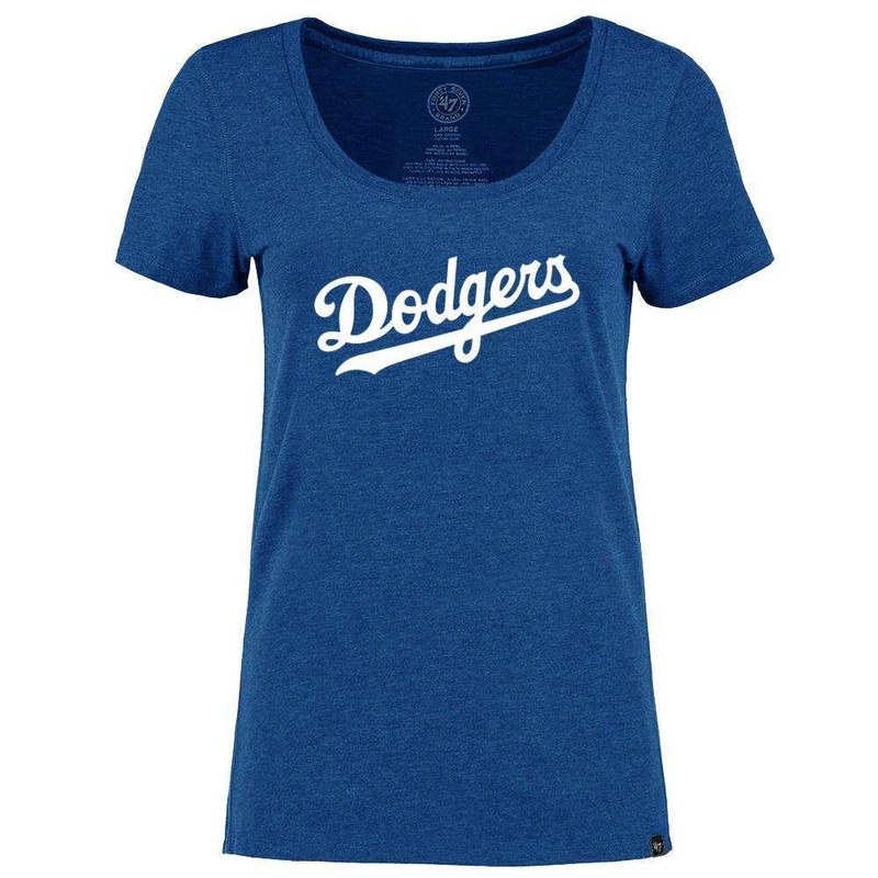 Womens Los Angeles Dodgers ’47 MLB Wordmark Scoop T-Shirt – Blue Marle