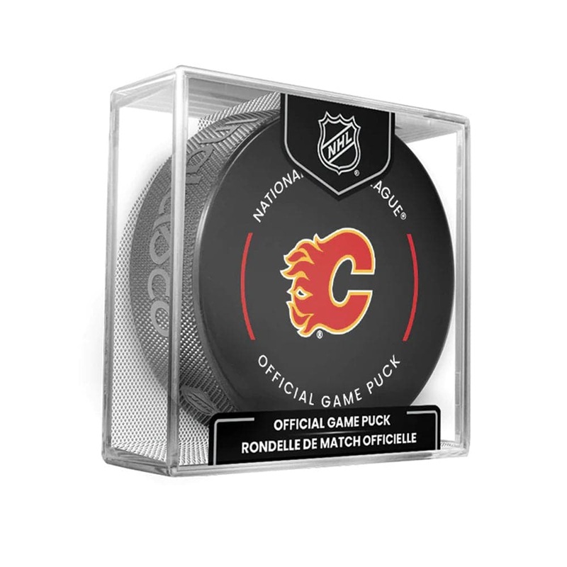 Calgary Flames Inglasco NHL Official Team Hockey Puck In Cube