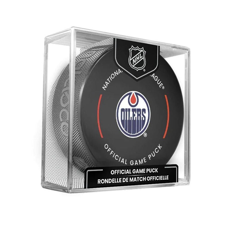 Edmonton Oilers Inglasco NHL Official Team Hockey Puck In Cube