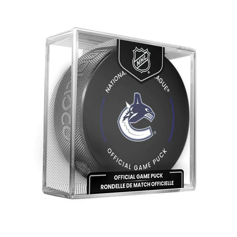 Vancouver Canucks Inglasco NHL Official Team Hockey Puck In Cube