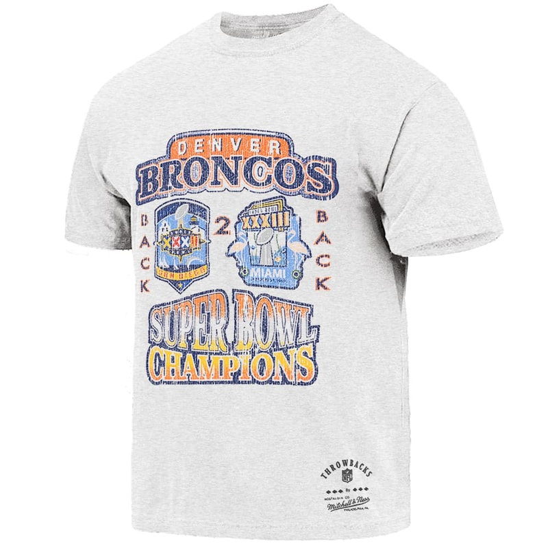 Denver Broncos Mitchell & Ness NFL Back 2 Back Champs Vintage T-Shirt – White Marle