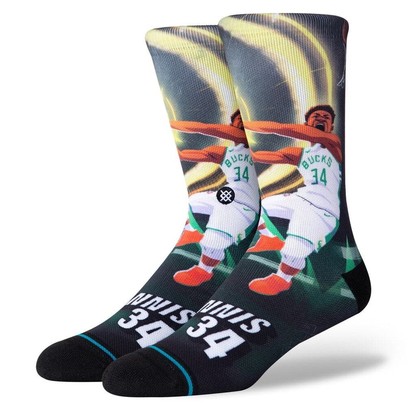 Giannis Antetokounmpo Milwaukee Bucks Stance NBA Rise Crew Socks