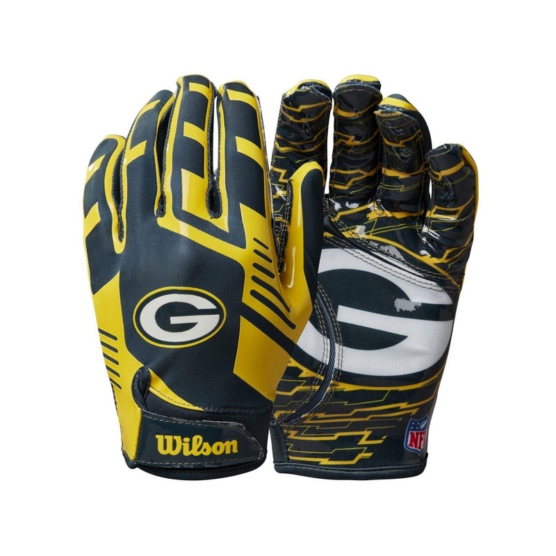 Youths Green Bay Packers Wilson NFL Team Stretch Fit Receiver Gloves