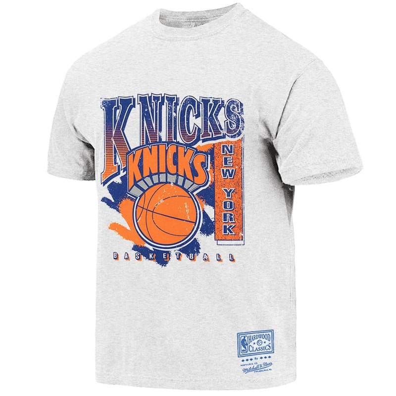 New York Knicks Mitchell & Ness NBA Brush Off Vintage T-Shirt – White Marle